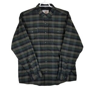 Poncho Button Down Shirt Men XL Green Plaid Magnetic Pockets Performance Stretch
